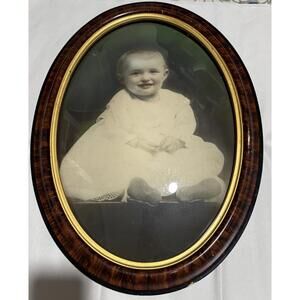 Antique Convex Bubble Glass Oval Frame – Child Portrait Photograph